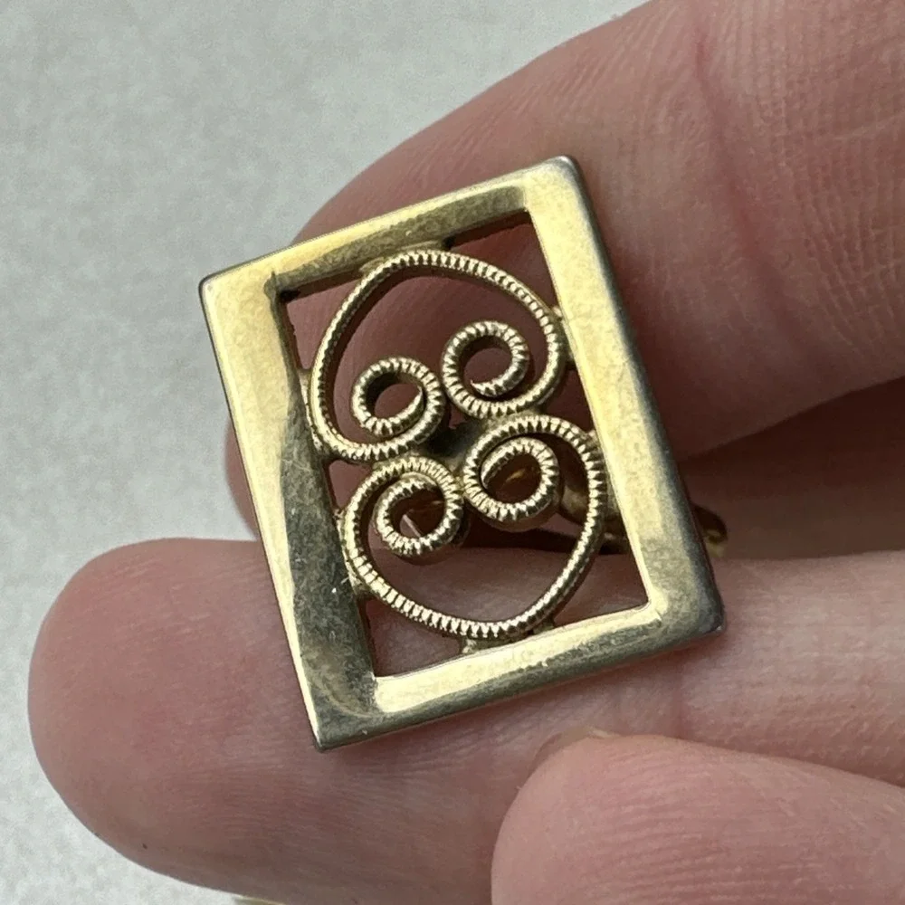 Vintage Gold Tone Heart Cufflinks & Tie Clip Set Unmarked